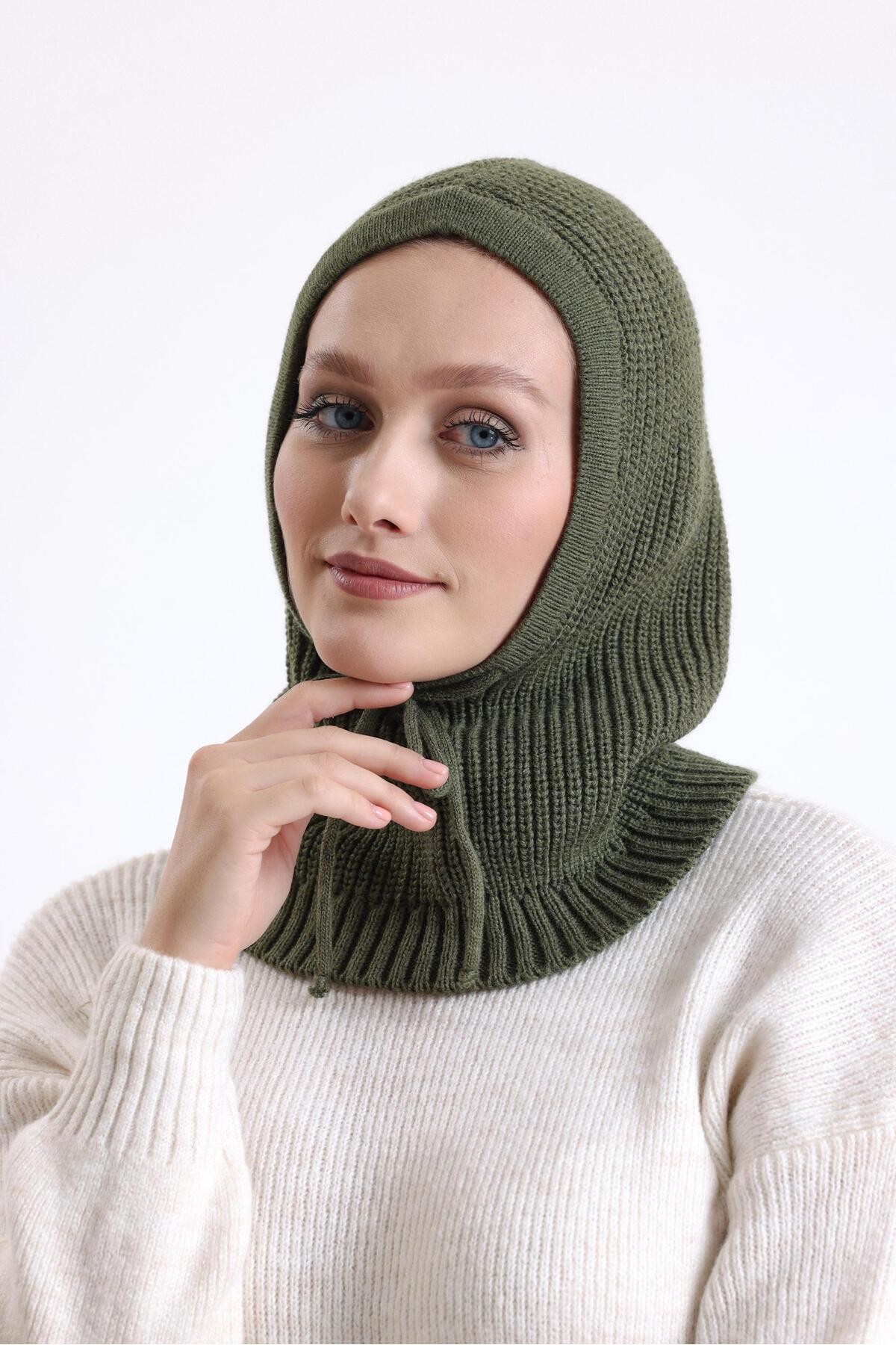 T-Crazy Knitwear Balaclava Fitilli Triko Örgü Kapüşonlu Bere, Tesettür Bere, Triko Başlık, Balaklava