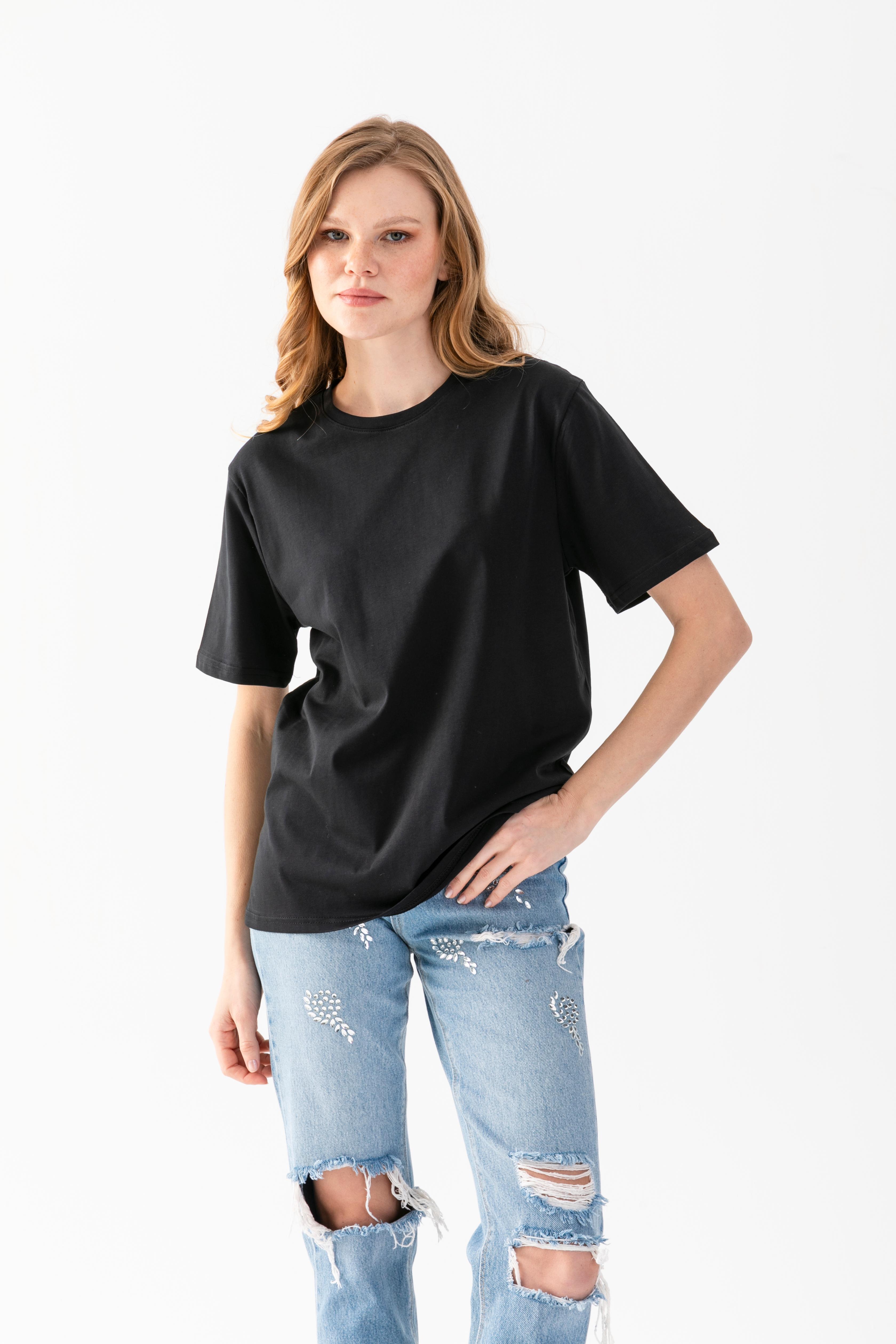 T-Crazy Unisex Oversize Düz Bisiklet Yaka Tişört – Rahat Kalıp Basic T-Shirt