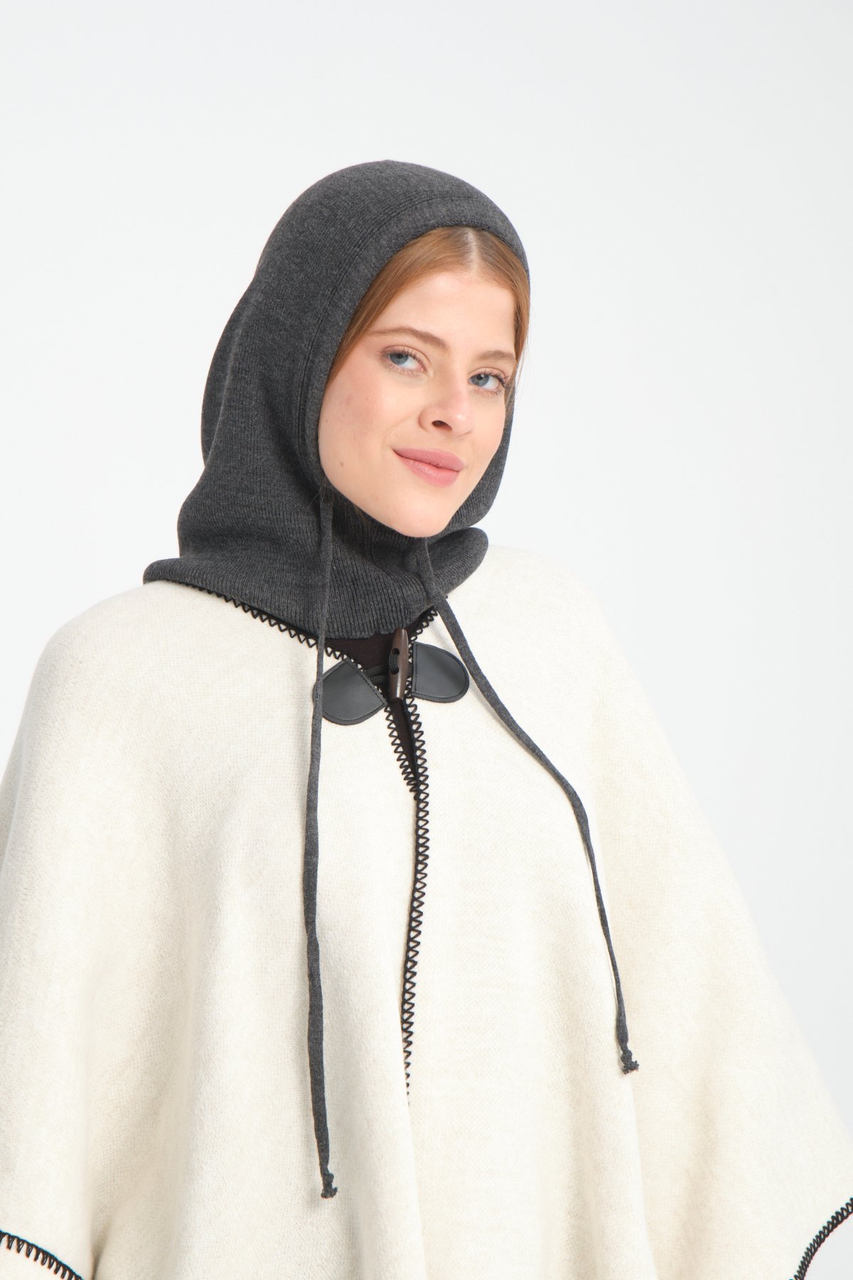 T-Crazy Knitwear İnce Dokuma Balaclava Fitilli Triko Örgü Kapüşonlu Bere, Tesettür Bere, Triko Başlık, Balaklava - Füme