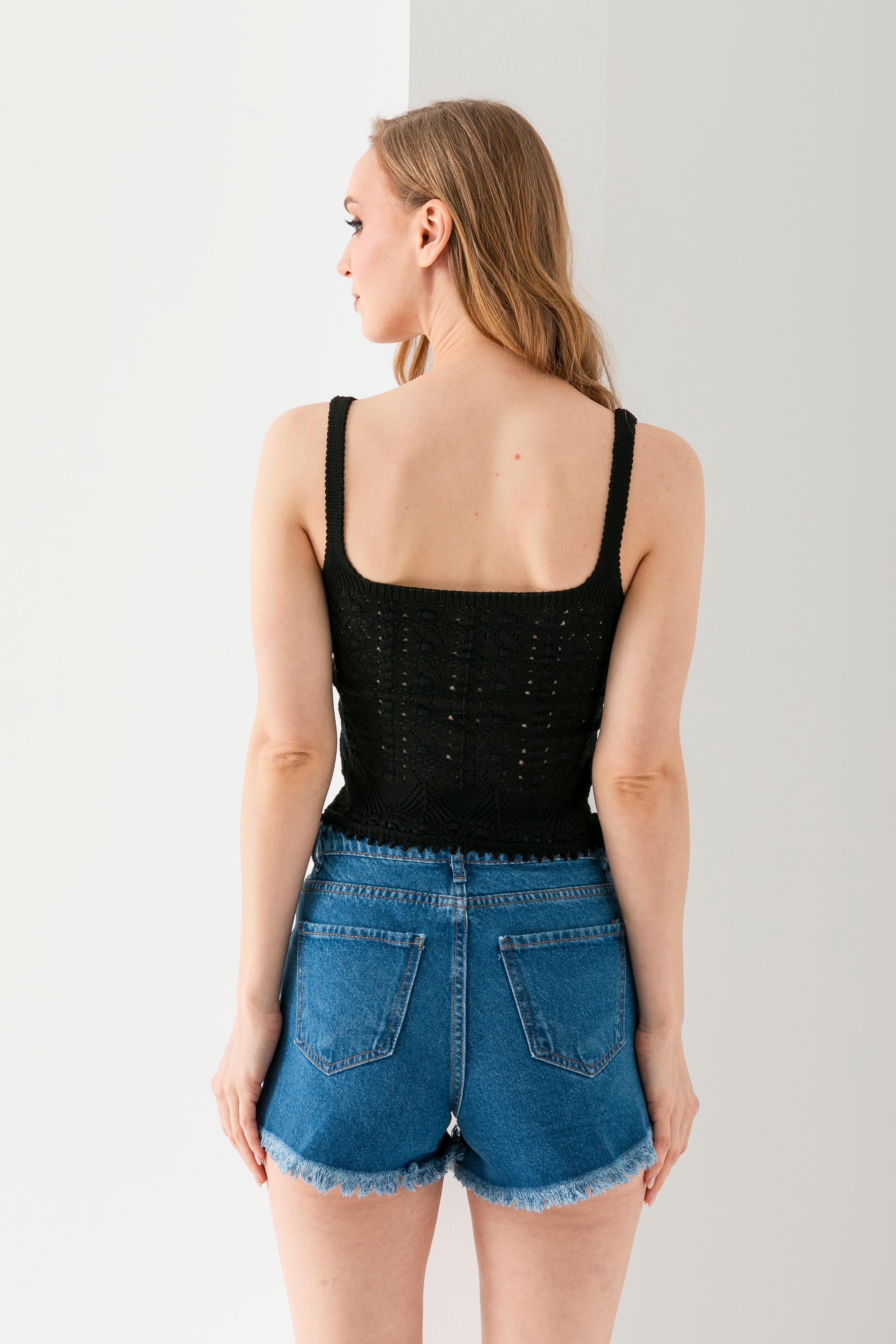 T-Crazy Vintage Desen Askılı Şık Crop, Nefes Alabilir Dokuma Crop, Kısa Dokuma Bluz, Triko Crop Top.