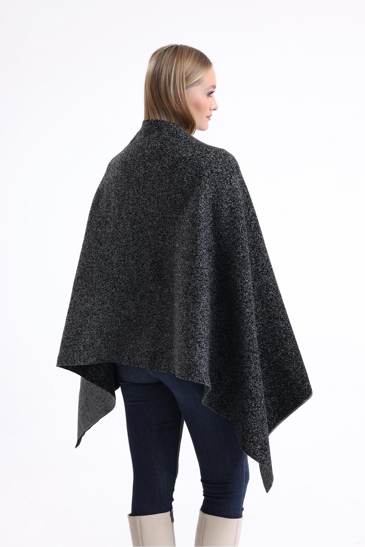 T-Crazy Knitwear Degrade Desen Çift Katlı ve Çift Yüzlü Triko Örme Omuz Şalı