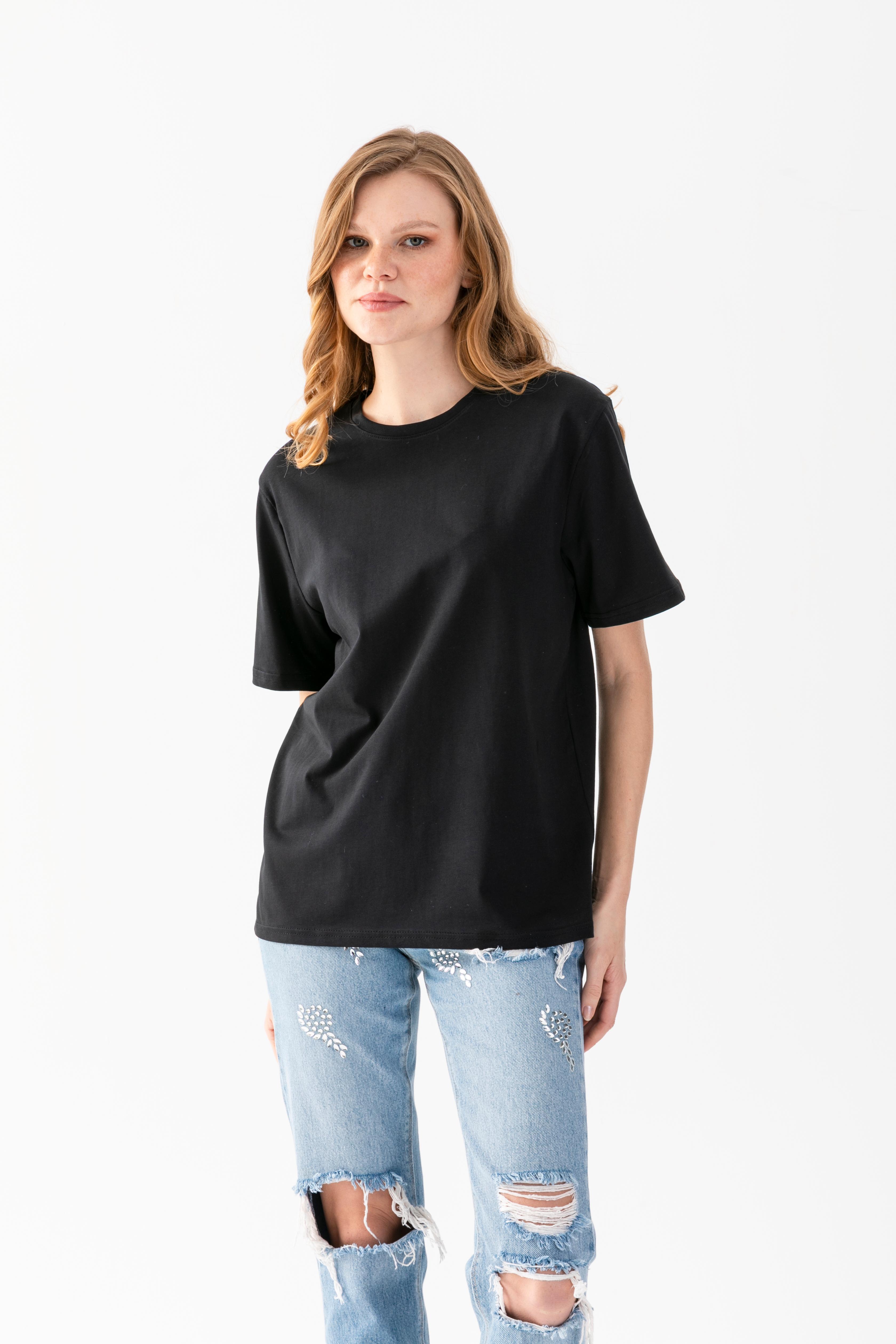 T-Crazy Unisex Oversize Düz Bisiklet Yaka Tişört – Rahat Kalıp Basic T-Shirt