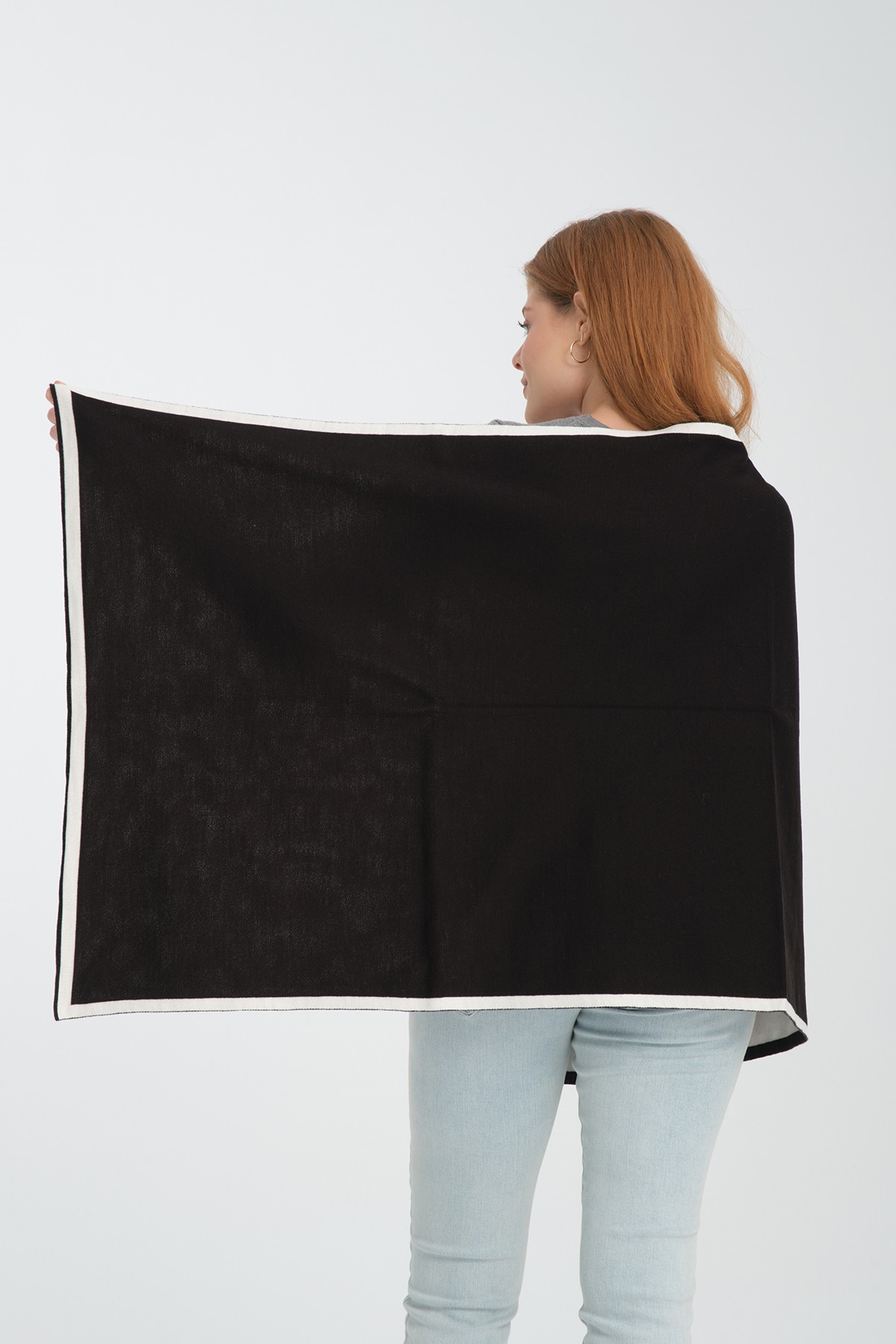 T-Crazy Knitwear Şerit Desen Kışlık Triko Şal, Çift Katlı ve Çift Taraflı Triko Örme Omuz Şalı
