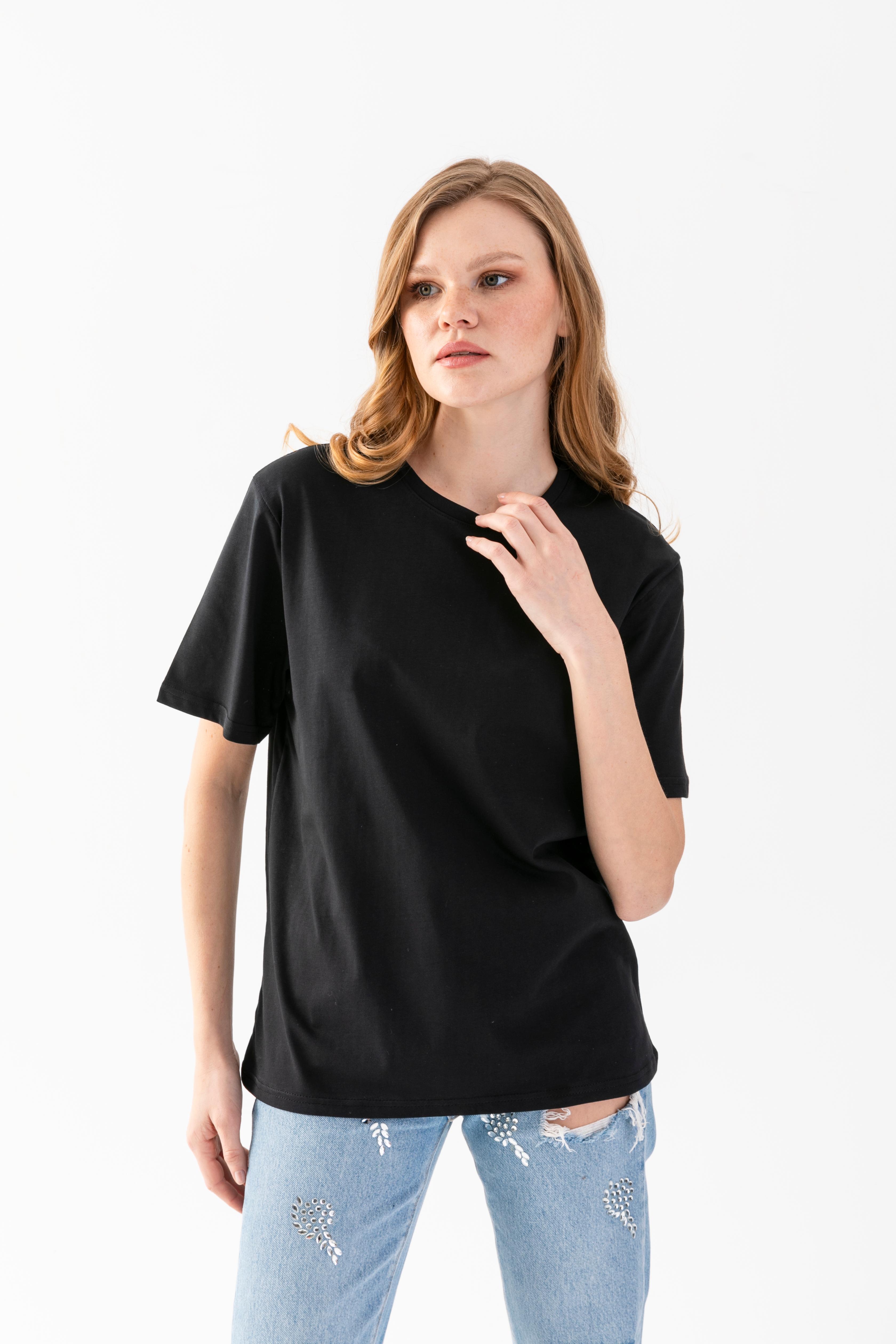 T-Crazy Unisex Oversize Düz Bisiklet Yaka Tişört – Rahat Kalıp Basic T-Shirt