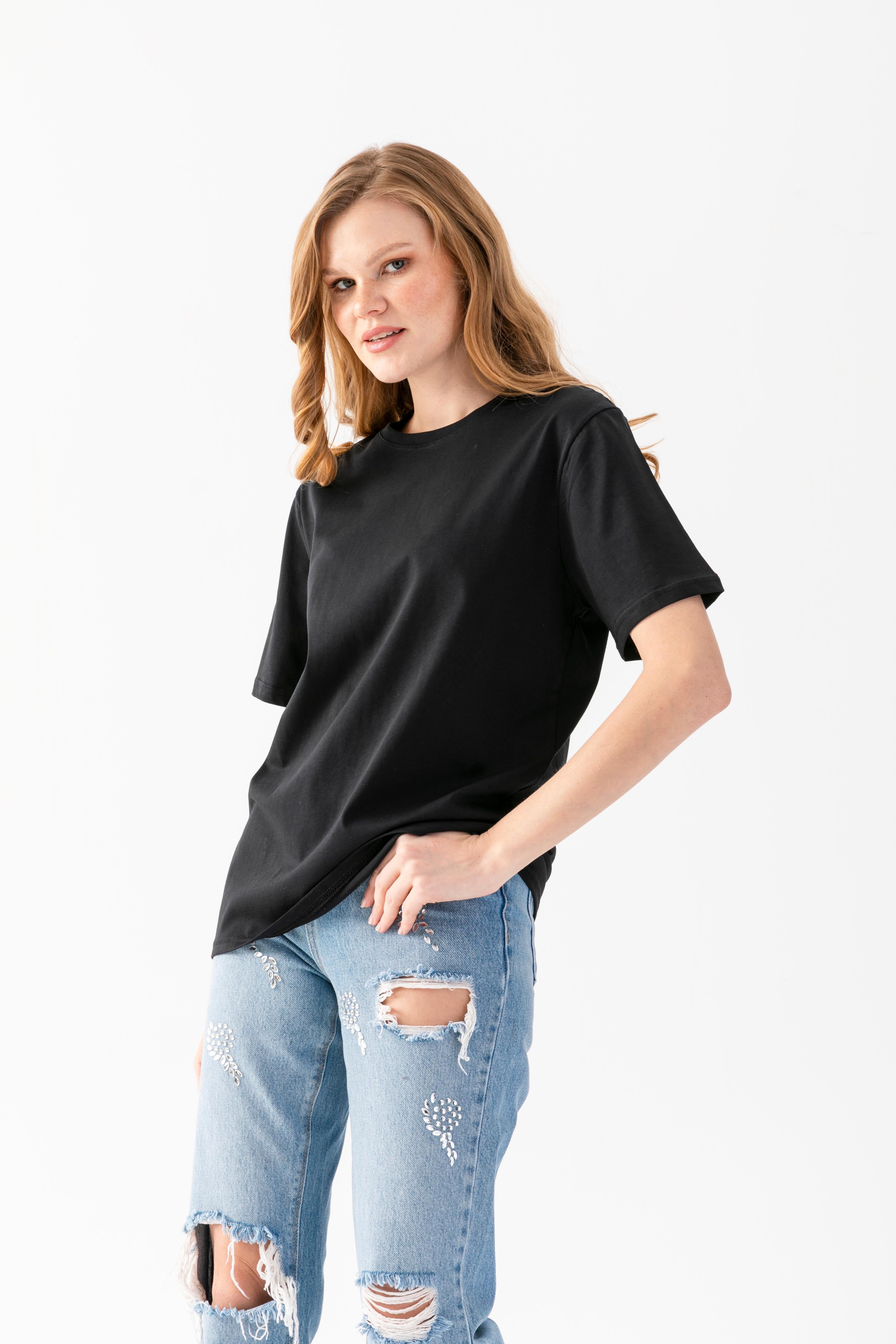 T-Crazy Unisex Oversize Düz Bisiklet Yaka Tişört – Rahat Kalıp Basic T-Shirt