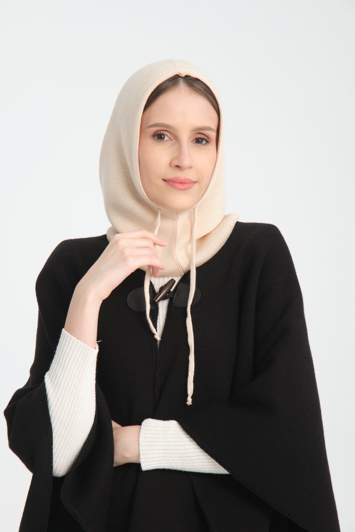 T-Crazy Knitwear İnce Dokuma Balaclava Fitilli Triko Örgü Kapüşonlu Bere, Tesettür Bere, Triko Başlık, Balaklava - Somon
