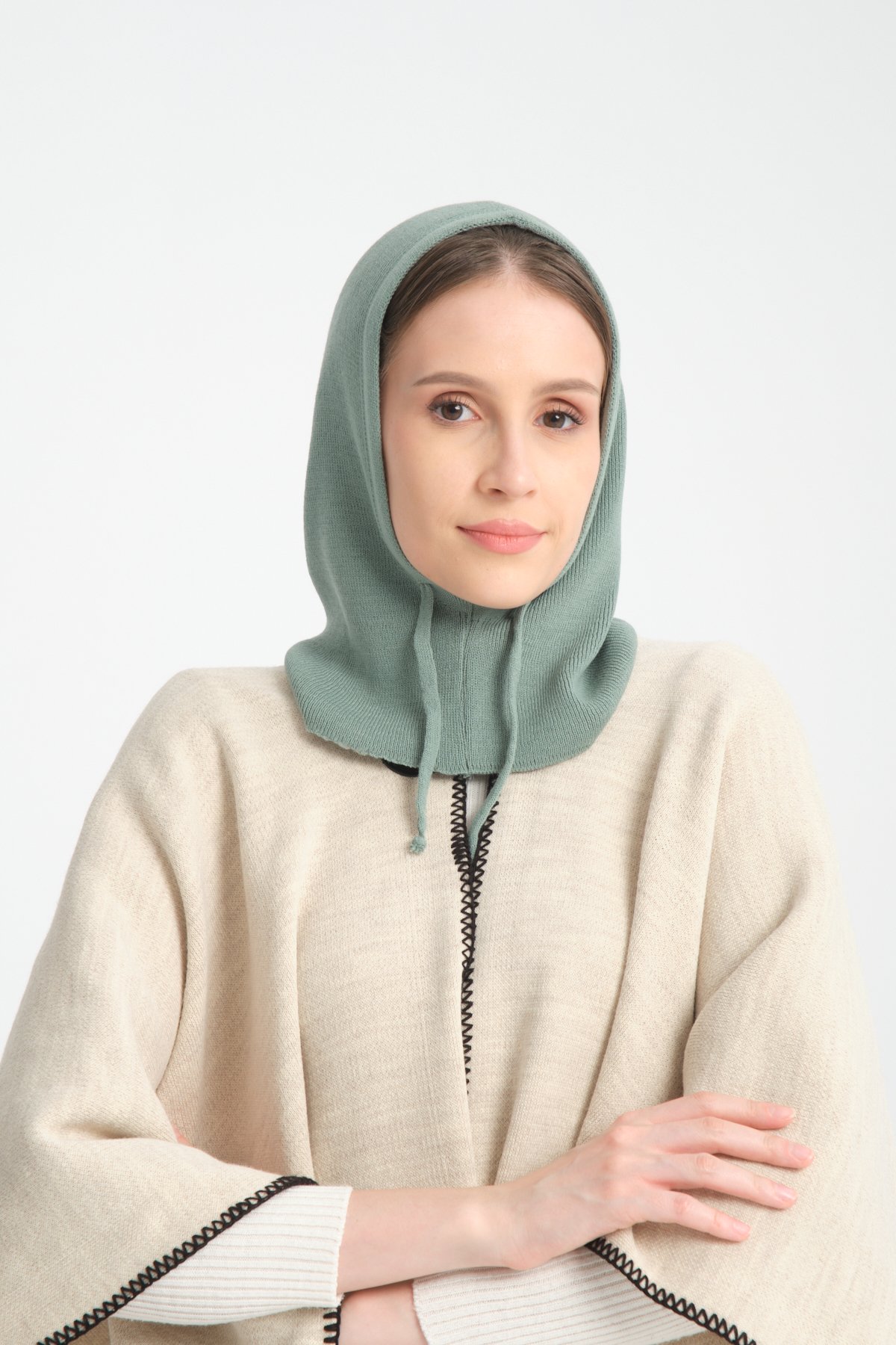 T-Crazy Knitwear İnce Dokuma Balaclava Fitilli Triko Örgü Kapüşonlu Bere, Tesettür Bere, Triko Başlık, Balaklava - Çağla Yeşili