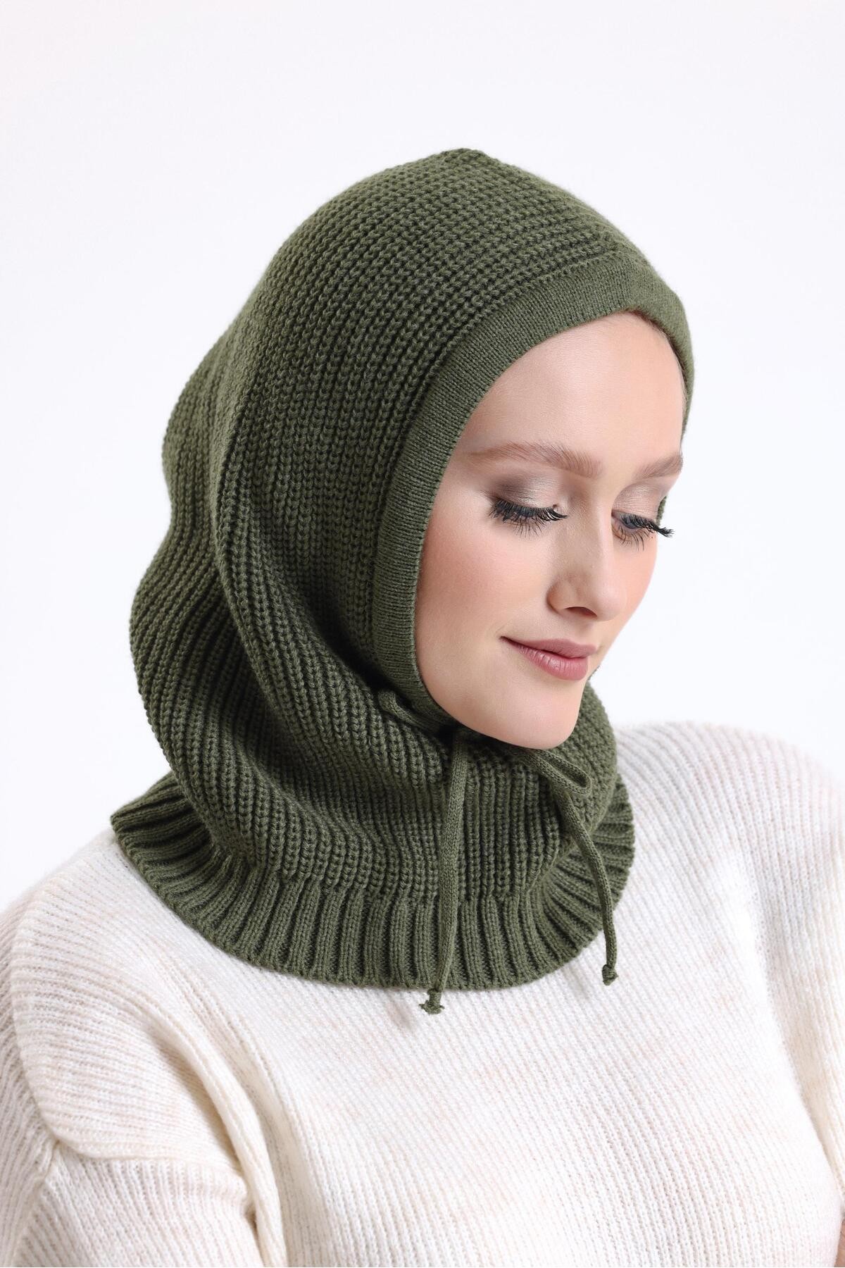 T-Crazy Knitwear Balaclava Fitilli Triko Örgü Kapüşonlu Bere, Tesettür Bere, Triko Başlık, Balaklava
