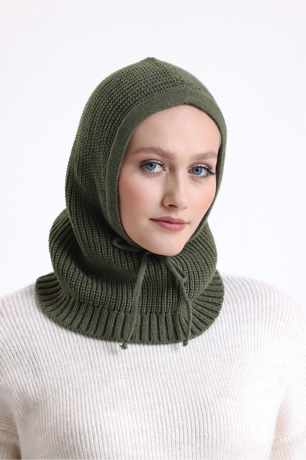 T-Crazy Knitwear Balaclava Fitilli Triko Örgü Kapüşonlu Bere, Tesettür Bere, Triko Başlık, Balaklava