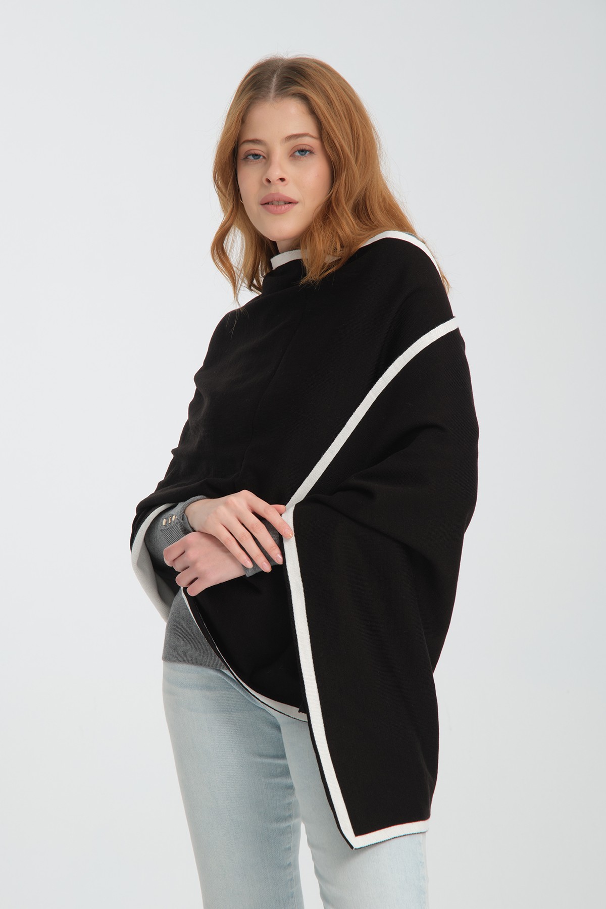 T-Crazy Knitwear Şerit Desen Kışlık Triko Şal, Çift Katlı ve Çift Taraflı Triko Örme Omuz Şalı