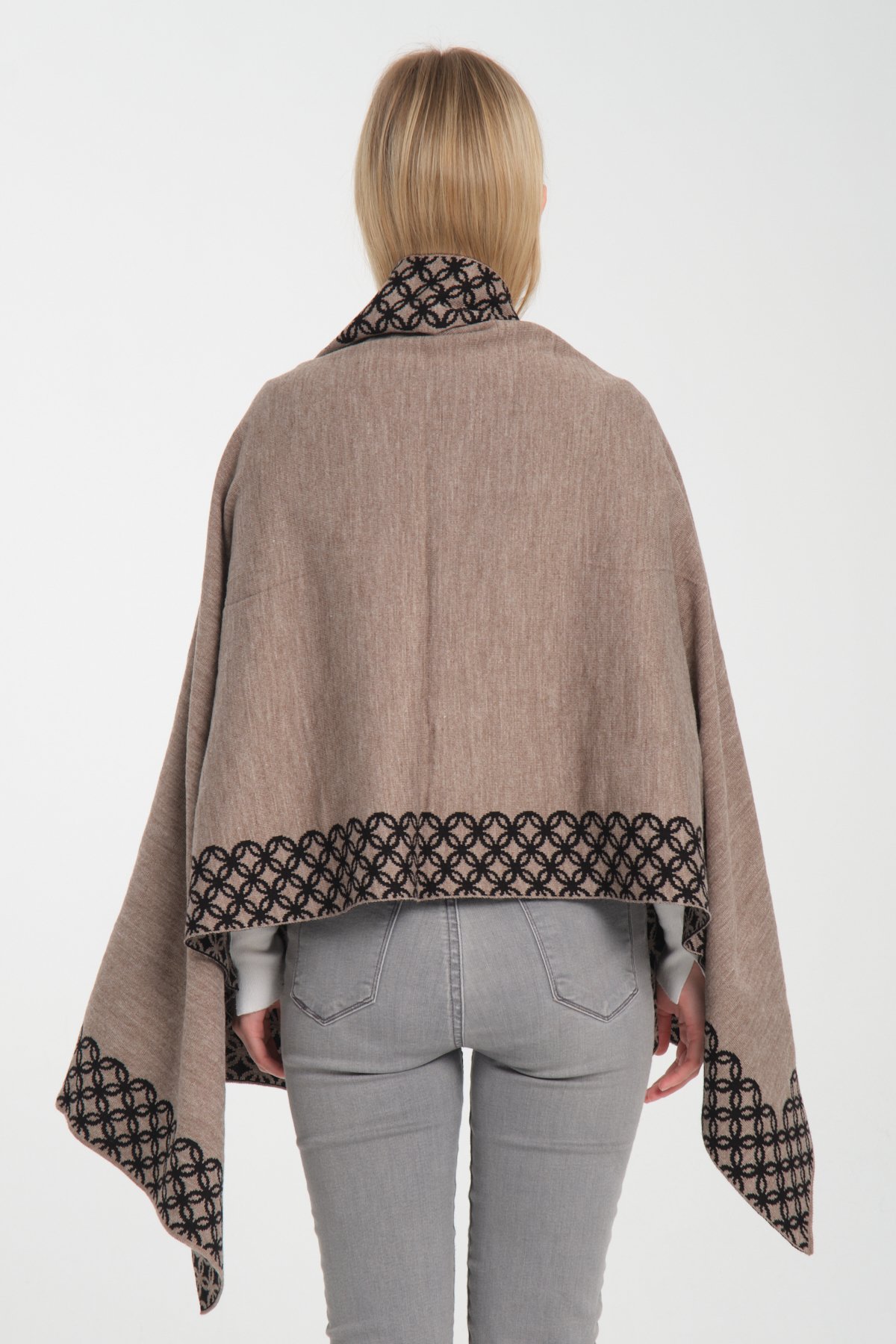 T-Crazy Knitwear Bohem Desen Kışlık Triko Şal, Çift Katlı ve Çift Taraflı Triko Örme Omuz Şalı