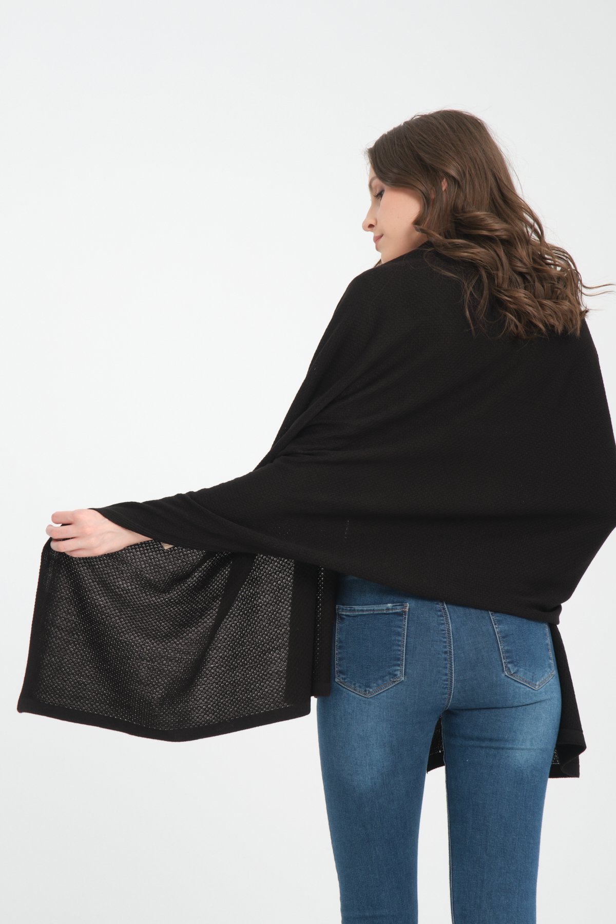 T- Crazy Knitwear Petek Desen Triko Omuz Şalı, Şık Yumuşak Dokulu Triko Örme Omuz Şalı
