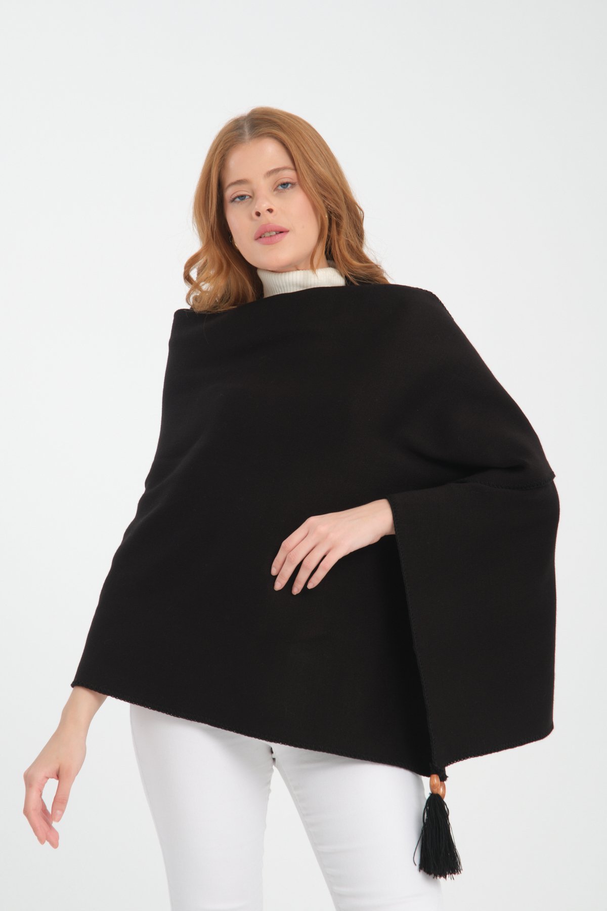 T-Crazy Knitwear Kenarları Dikişli Düz Renk Püsküllü Kışlık Triko Şal, Triko Örme Omuz Şalı