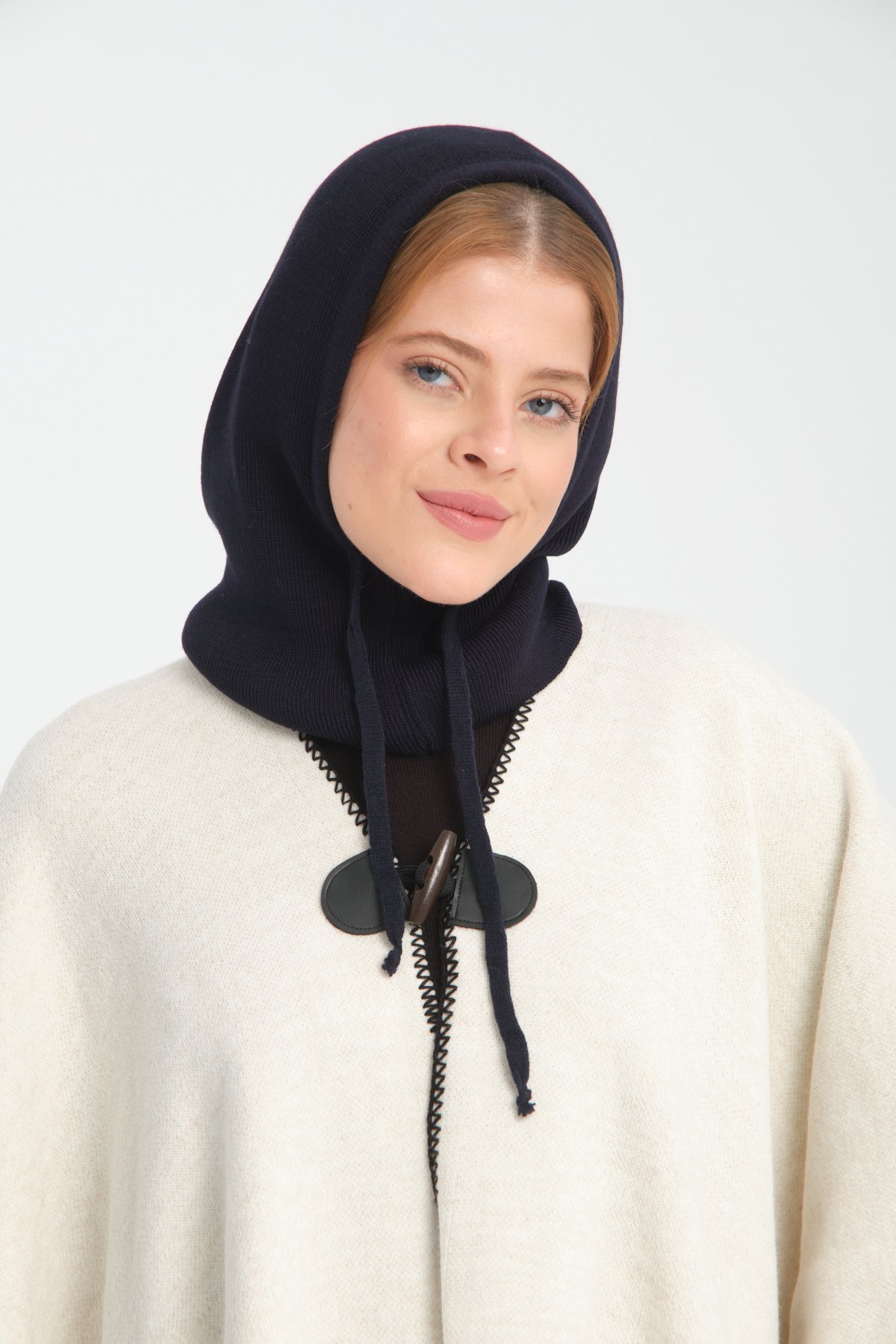 T-Crazy Knitwear İnce Dokuma Balaclava Fitilli Triko Örgü Kapüşonlu Bere, Tesettür Bere, Triko Başlık, Balaklava - Lacivert