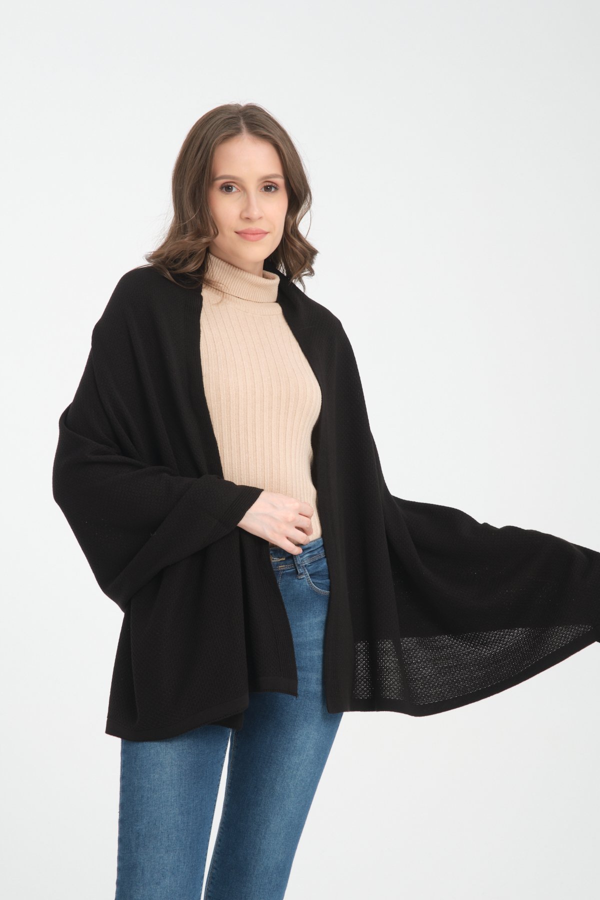 T- Crazy Knitwear Petek Desen Triko Omuz Şalı, Şık Yumuşak Dokulu Triko Örme Omuz Şalı