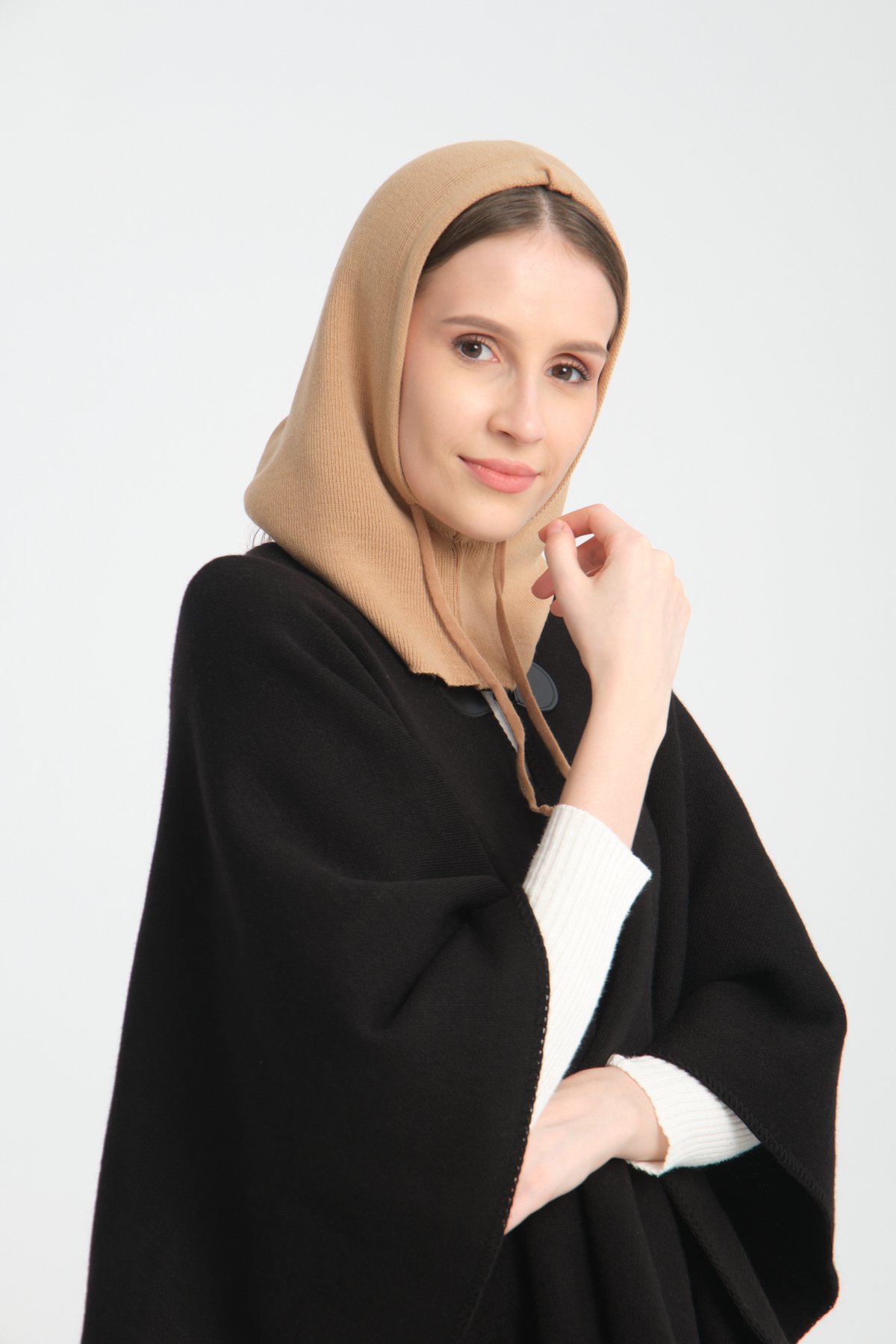 T-Crazy Knitwear İnce Dokuma Balaclava Fitilli Triko Örgü Kapüşonlu Bere, Tesettür Bere, Triko Başlık, Balaklava - Gold