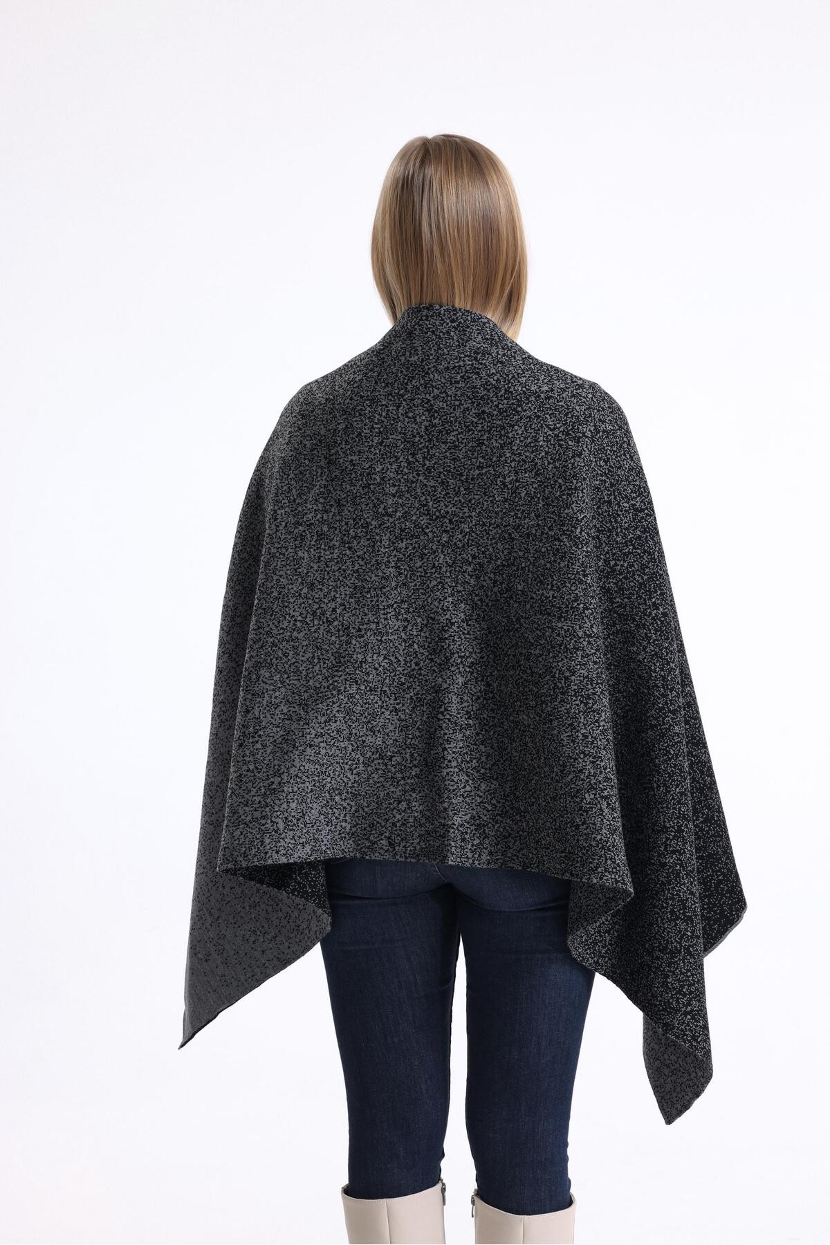 T-Crazy Knitwear Degrade Desen Çift Katlı ve Çift Yüzlü Triko Örme Omuz Şalı