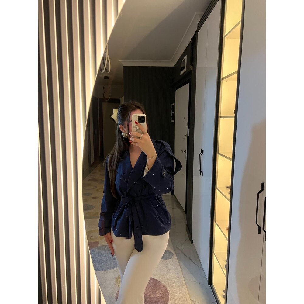 Taşlı Kruvaze Trenç