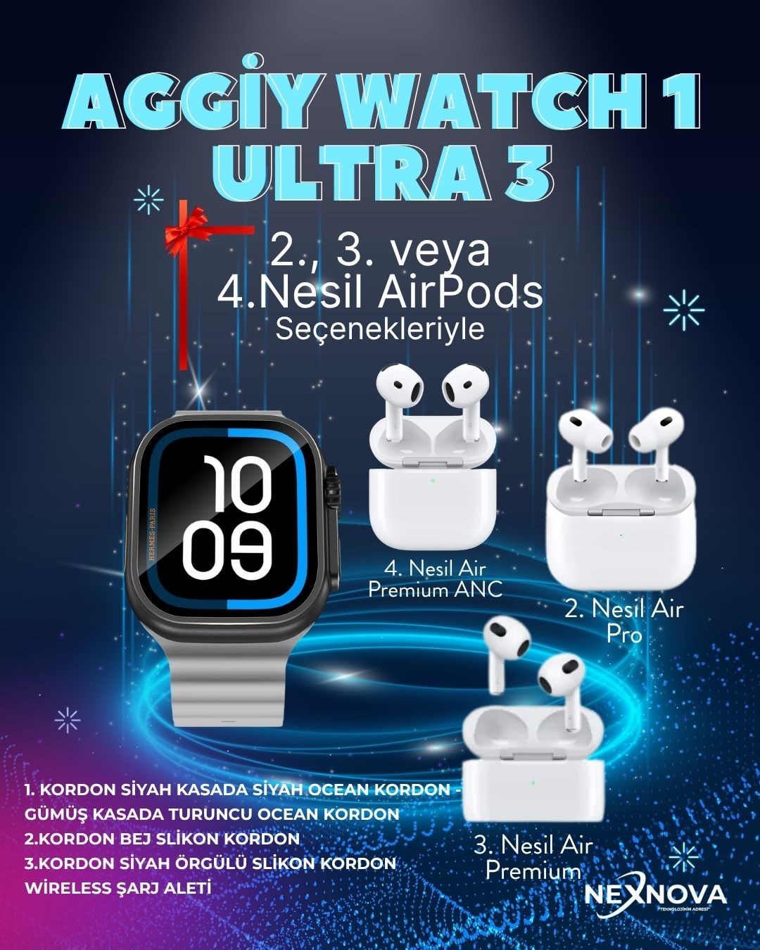 Aggiy Watch Ultra 3 Max Suya dayanıklı + Seçeceğiniz Kulaklık Hediyeli