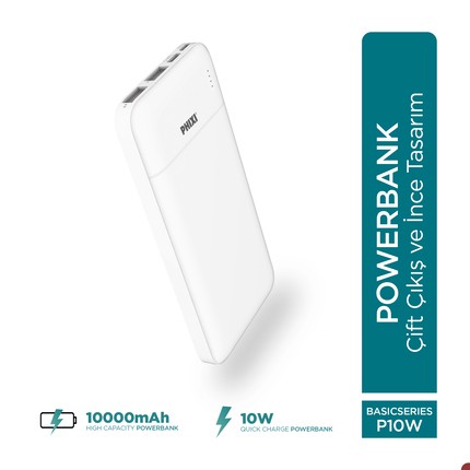 PHİXİ BASİC P10 10000MAH POWERBANK 10W - 2 PORT LED GÖSTERGE - TAŞINABİLİR ŞARJ CİHAZI