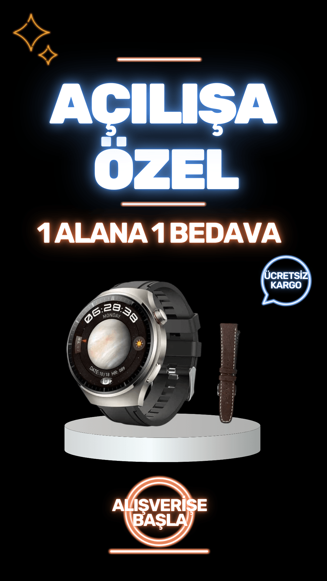 1 ALANA 1 BEDAVA Hk8 Hero Amoled Yuvarlak Akıllı Saat