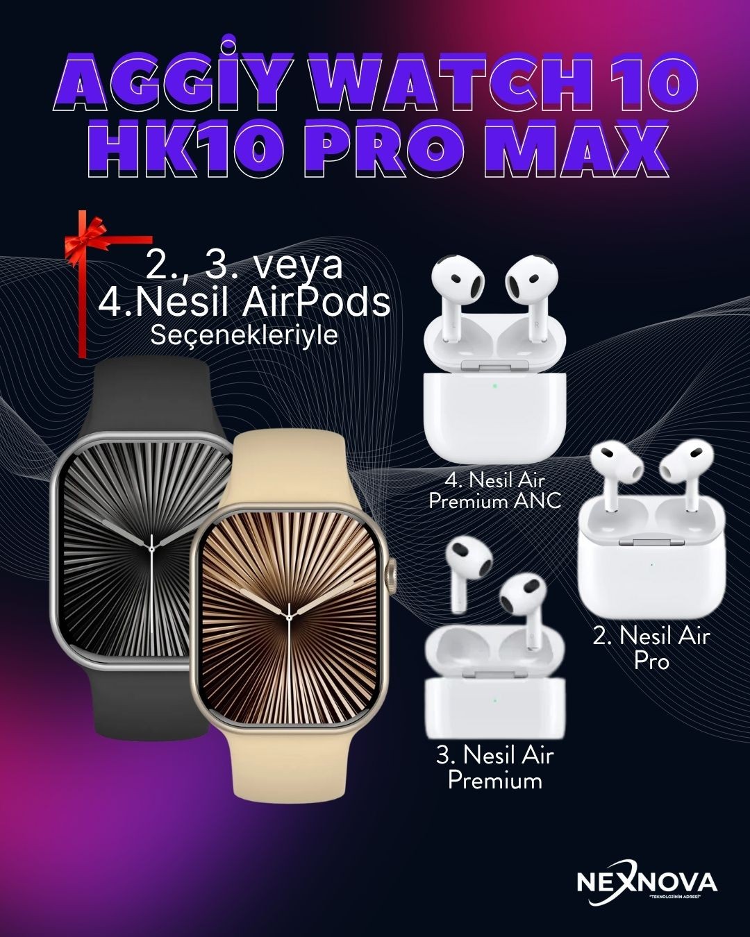 Aggiy Watch 10 Pro Max + Suya dayanıklı Seçeceğiniz Kulaklık Hediye