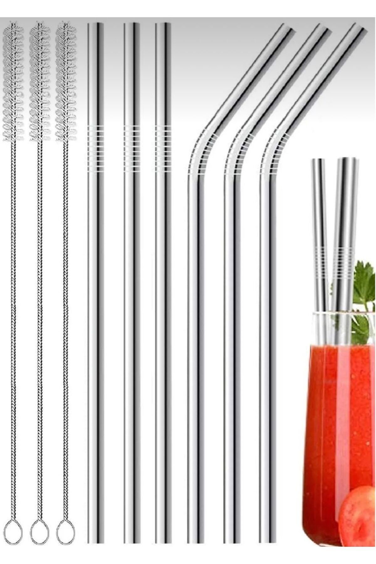 9 Parça Metal Pipet Seti Paslanmaz Çelik Pipet Ve Çubuk Pipet Temizleme Fırçası