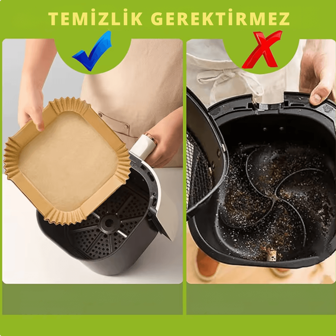 Airfryer Pişirme Kağıdı 50 Adet Hava Fritözü Kare Model Pişirme Kağıdı Airfryer Yağsız Firitöz