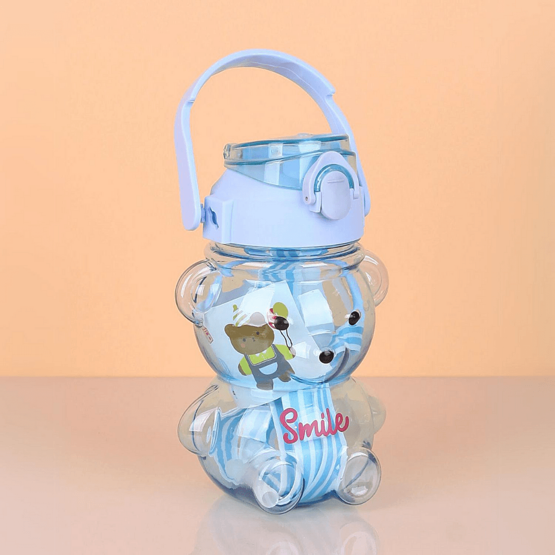 Smile Ayıcık Model Su Matarası Su Şişesi Suluk 1000ml Bpa Içermez Suluk 3d Sticker Hediye - mavi̇