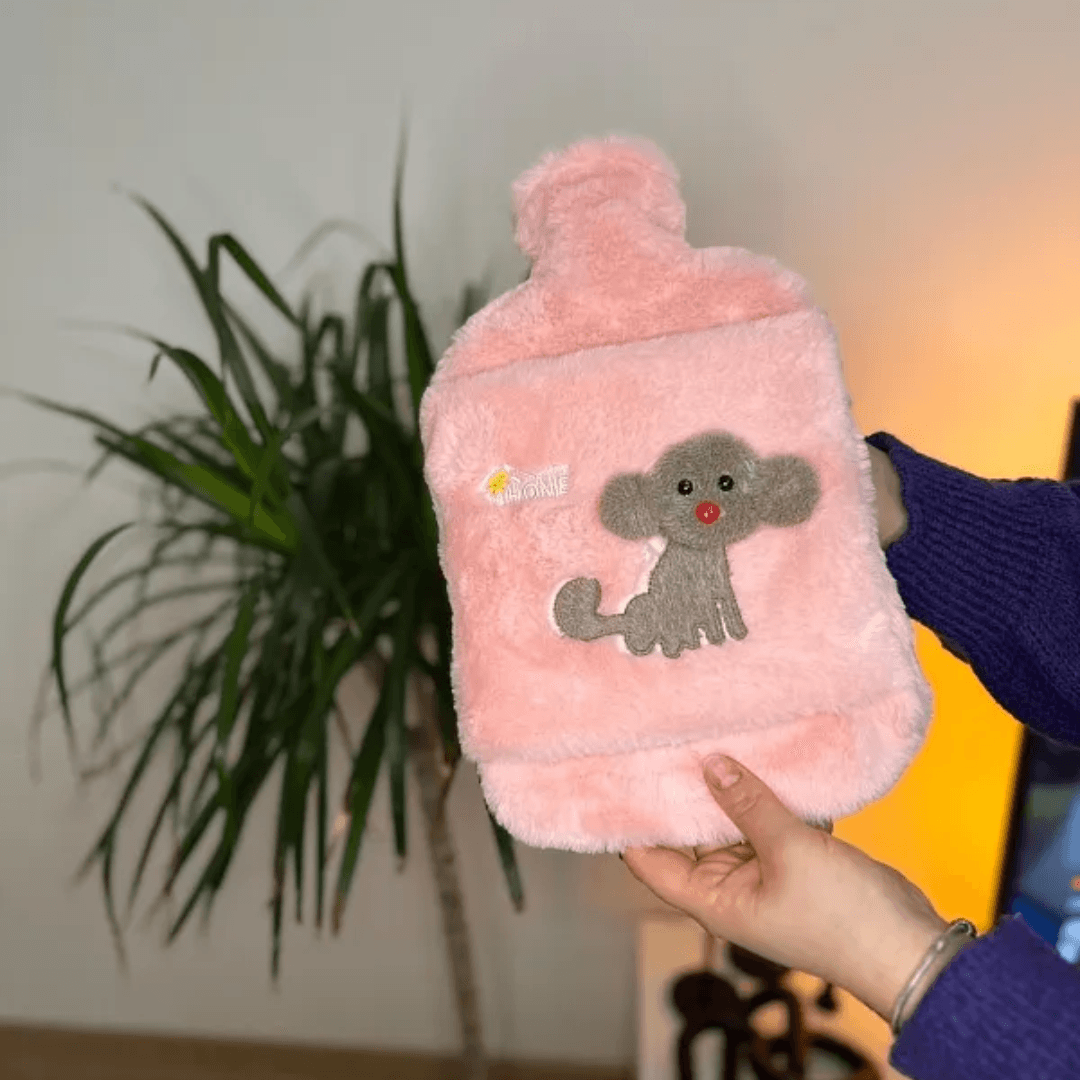 PEMBE - Peluş Kılıflı Köpek Emojili Sıcak Su Torbası 2 Litre