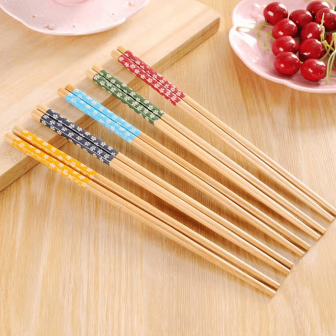 5 Çift Desenli Yıkanabilir Kore Çin Bambu Chopsticks Yemek Çubuğu | Desenli Bambu Chopstick