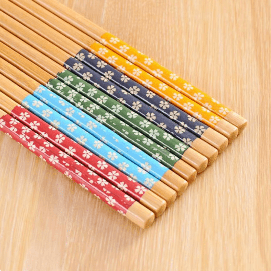 5 Çift Desenli Yıkanabilir Kore Çin Bambu Chopsticks Yemek Çubuğu | Desenli Bambu Chopstick