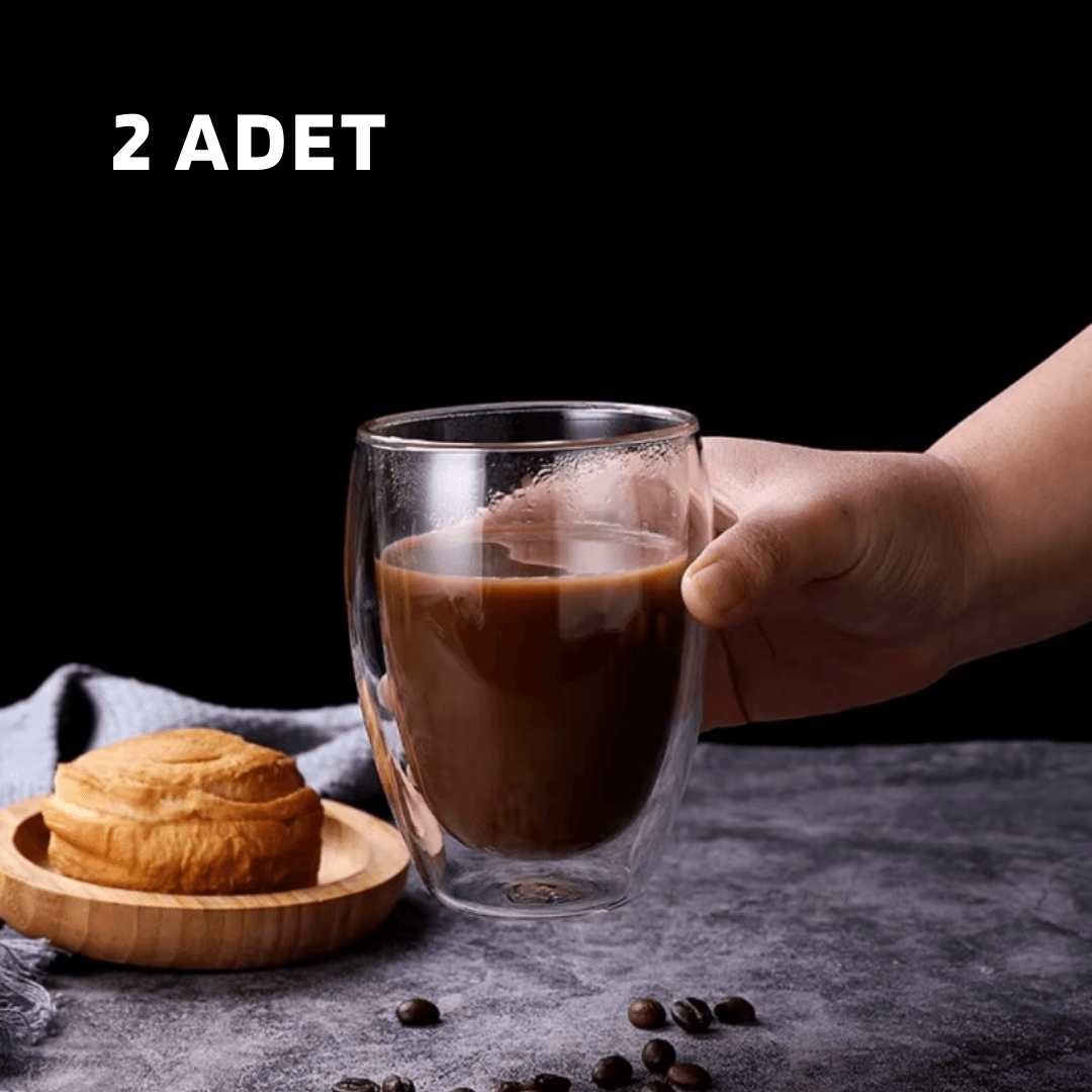 2 Adet Espresso Bardak Yeni Tasarım Çift Cidarlı Bardak 350 ml Ofis Ev Fincan / Espresso