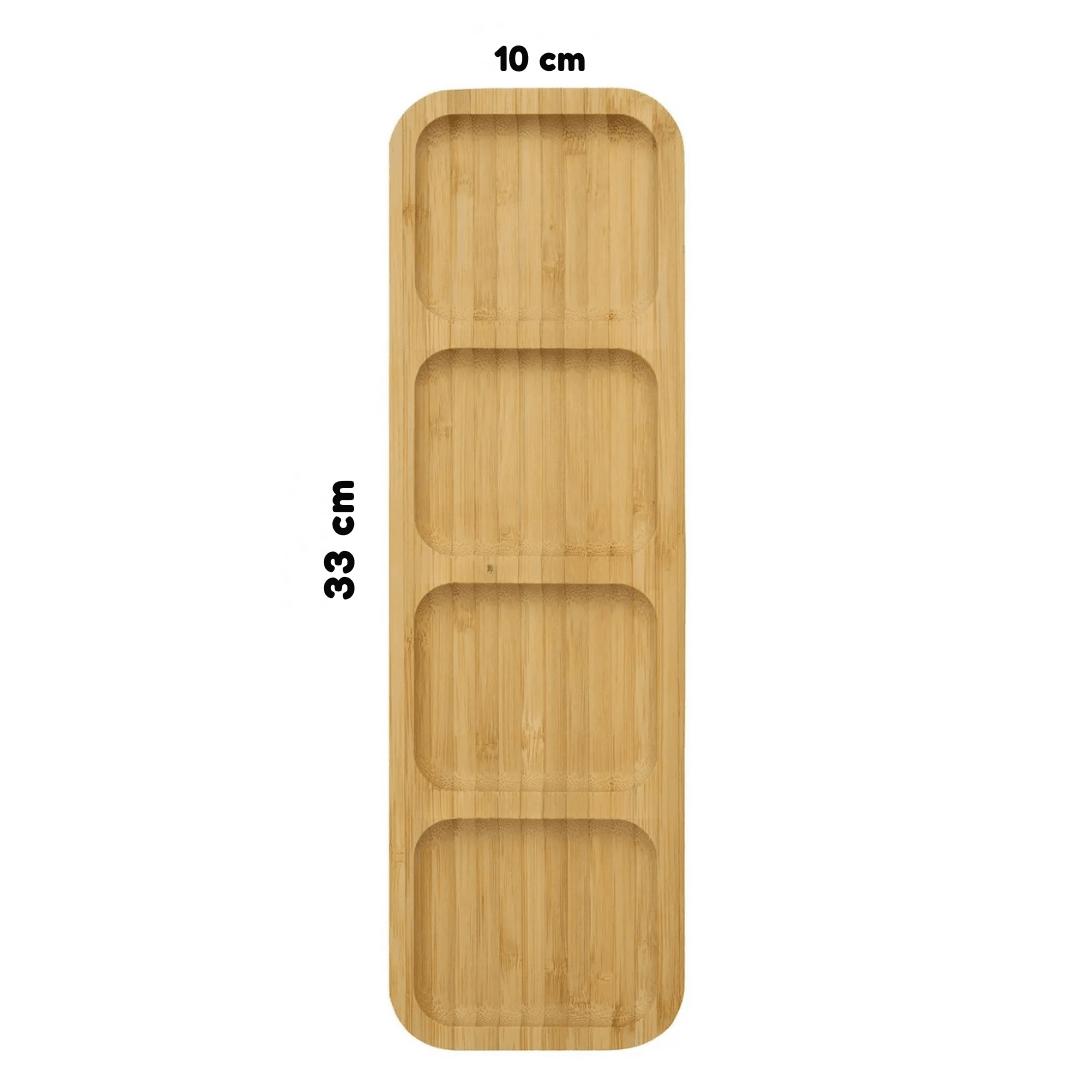 Bambu 4 Bölmeli Sunum Tabağı Kahvaltılık , Çerezlik, Sunumluk, Dikdörtken - 33 x 9.5 cm