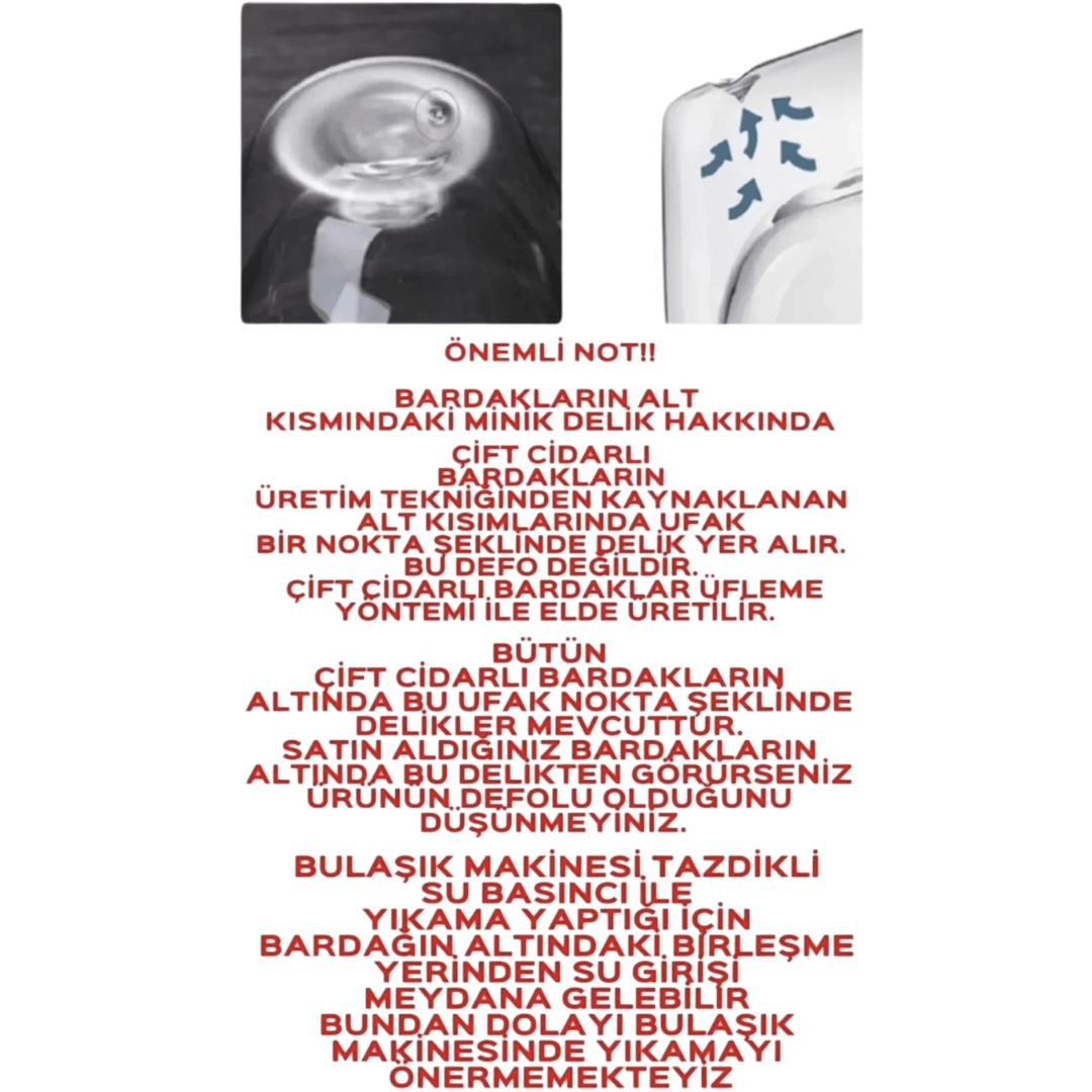 Isıya Dayanıklı Borosilikat Kuru Kafa Tasarımlı Çift Cidarlı Cam Bardak Kahve Sunum Bardağı