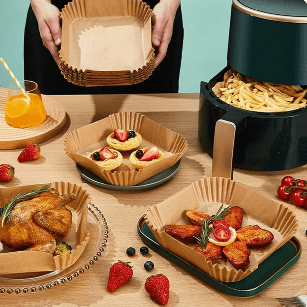 Airfryer Pişirme Kağıdı 50 Adet Hava Fritözü Kare Model Pişirme Kağıdı Airfryer Yağsız Firitöz