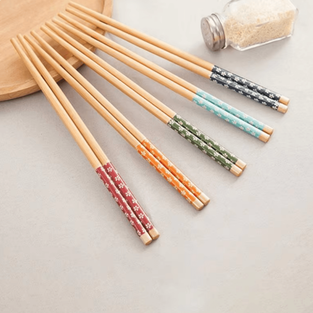 5 Çift Desenli Yıkanabilir Kore Çin Bambu Chopsticks Yemek Çubuğu | Desenli Bambu Chopstick