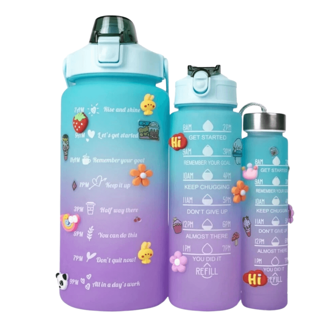 3 LÜ  Su Matarası Su Şişesi Suluk 2 Lt 900ml Yavrulu Spor Salonu Su Şişesi Sticker