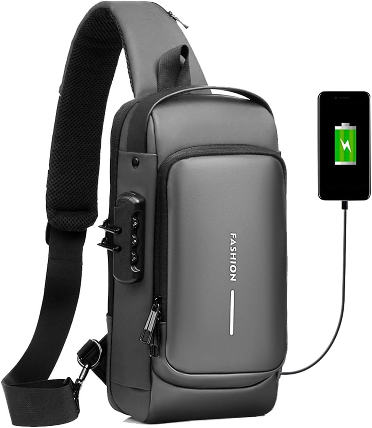 Fashion Çok Fonksiyonlu Su Geçirmez USB Şarjlı Spor Çanta - Siyah
