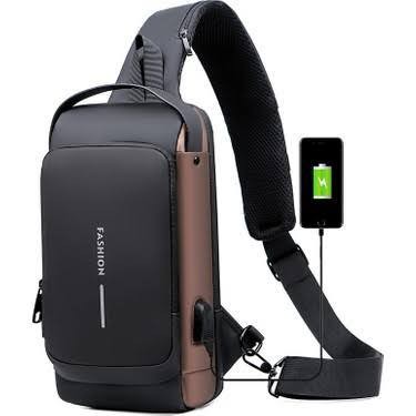 Fashion Çok Fonksiyonlu Su Geçirmez USB Şarjlı Spor Çanta - Kahverengi