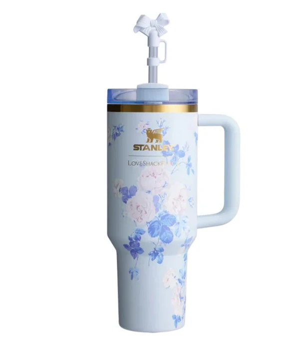 Stanley Quencher Özel Seri "LOVESHACKFANCY' Koleksiyonu Pipetli Termos 1.18L - Mavi