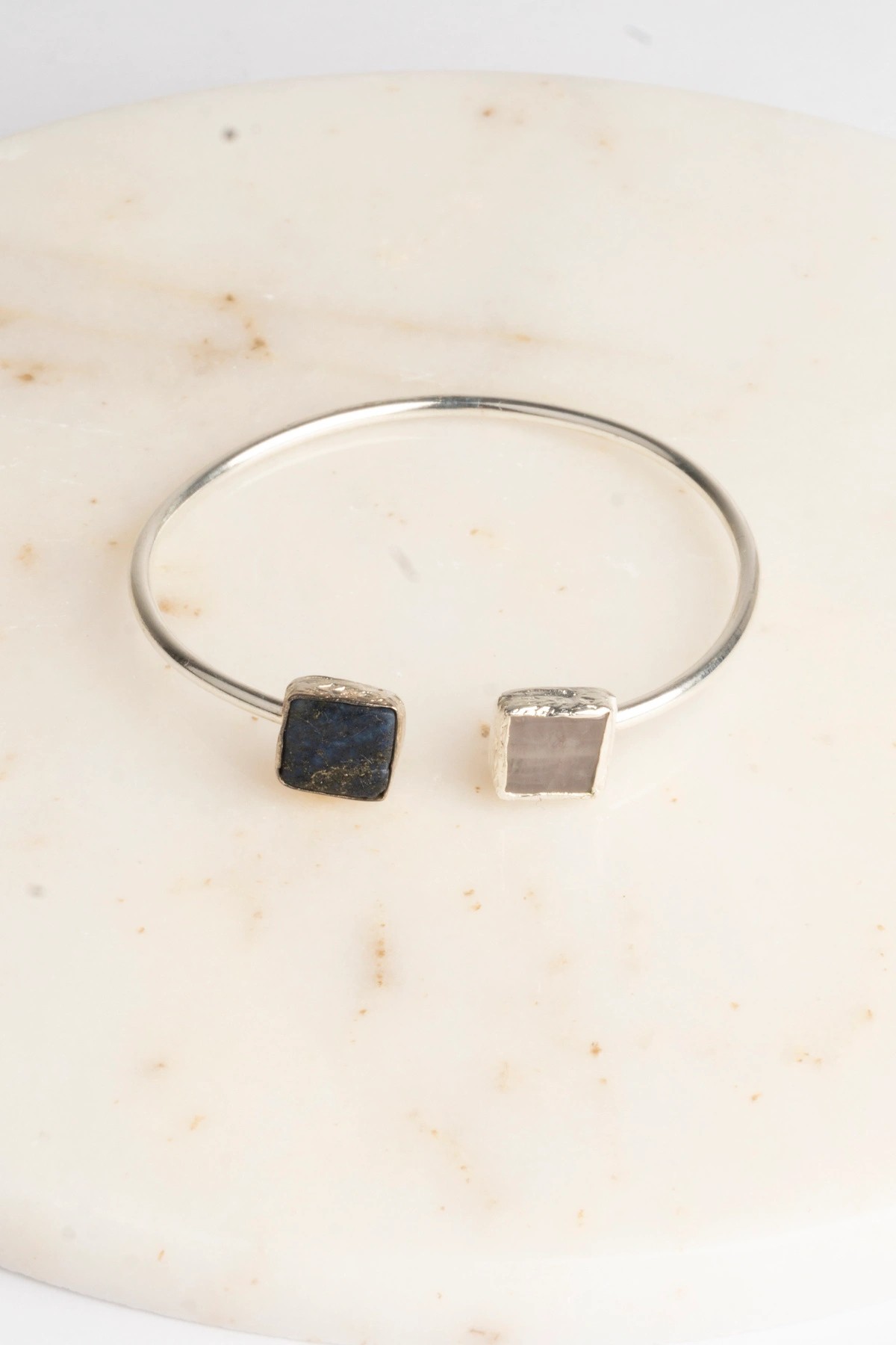 Lapis Lazuli-Ametist Gümüş Kaplama İkili Sıvama Doğal Taş Bileklik