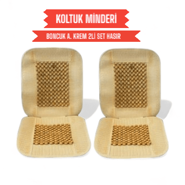 Koltuk Minder Hasır Boncuk Ahşap Krem 2Lİ