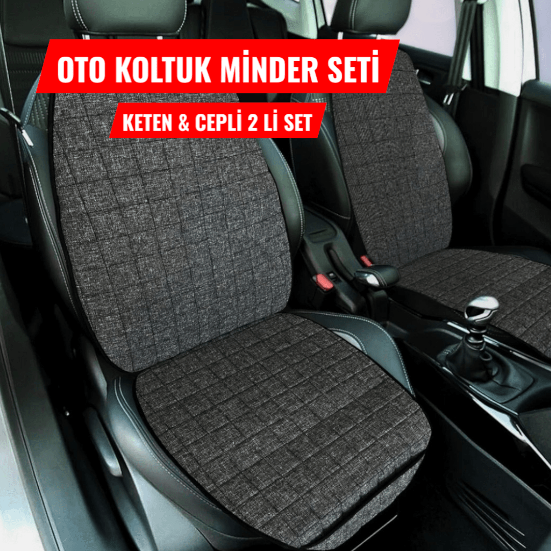 Oto Koltuk Koruyucu Minder Kılıf Cepli 2'li Set