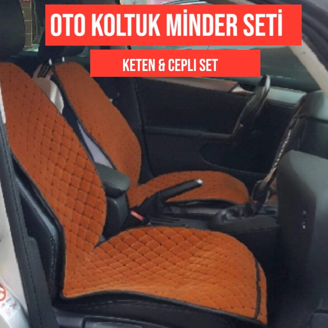 Oto Koltuk Koruyucu Minder Kılıf Cepli 2'li Set Taba Renk