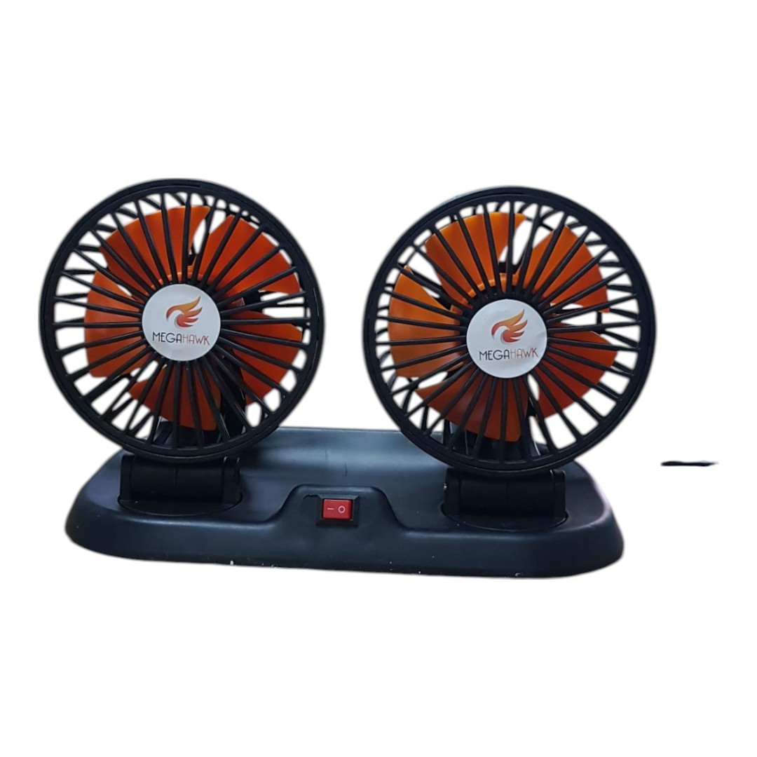 2 Kademeli Çift Başlı 360 ° Dönebilen Araç Fanı 12V USB Girişli Oto Fan Soğutucu Vantilatör