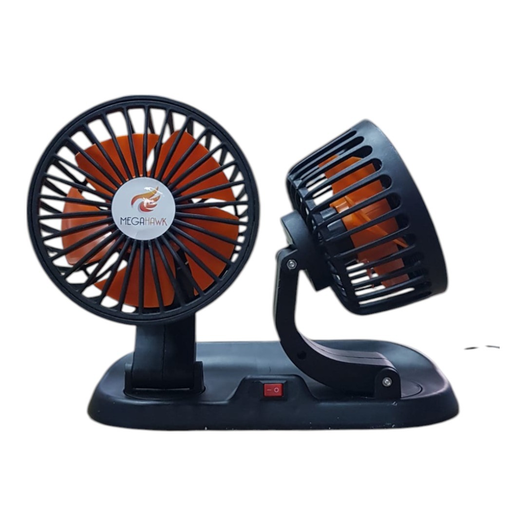 2 Kademeli Çift Başlı 360 ° Dönebilen Araç Fanı 12V USB Girişli Oto Fan Soğutucu Vantilatör