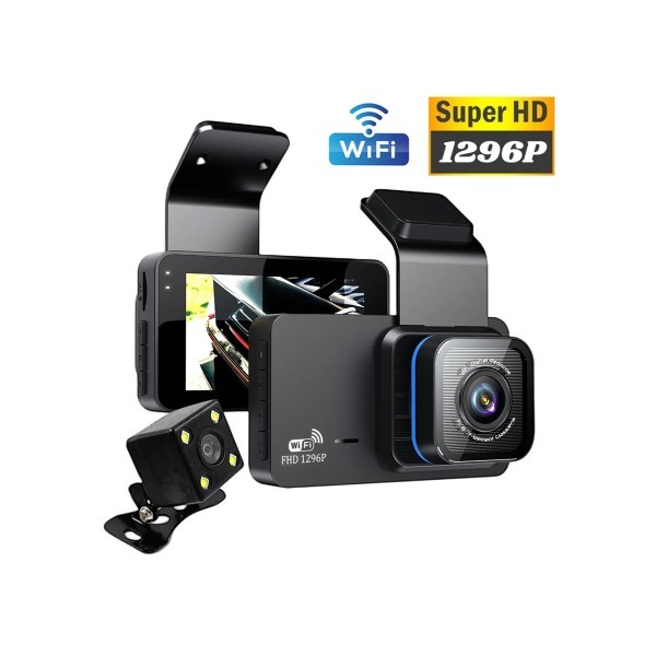 Araç Kamerası - 1296P 2k Video Kaydı 3 İnç Ekranlı Wifi App Control Gece Görüşü Geri Görüş Kamerası