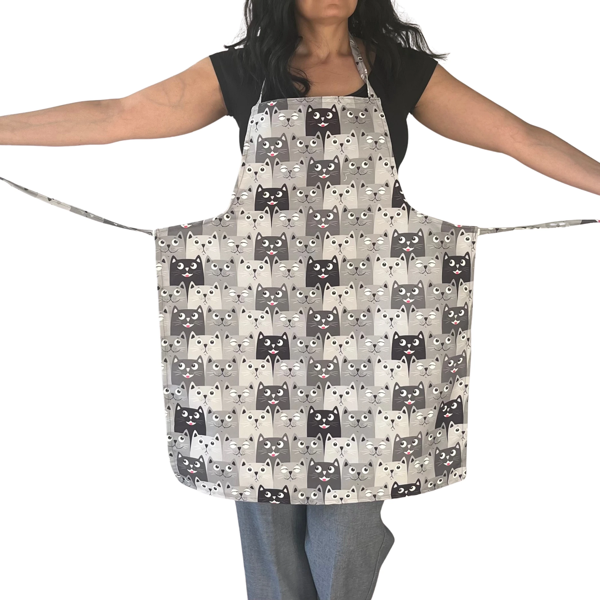 Dijital Baskılı Mutfak Önlüğü – Tek Önlük veya Çantalı Set | Dayanıklı Petek Kumaş | Şef, Barista, Ev & Hobi Kullanımı - Kedi Desenli Tek Önlük