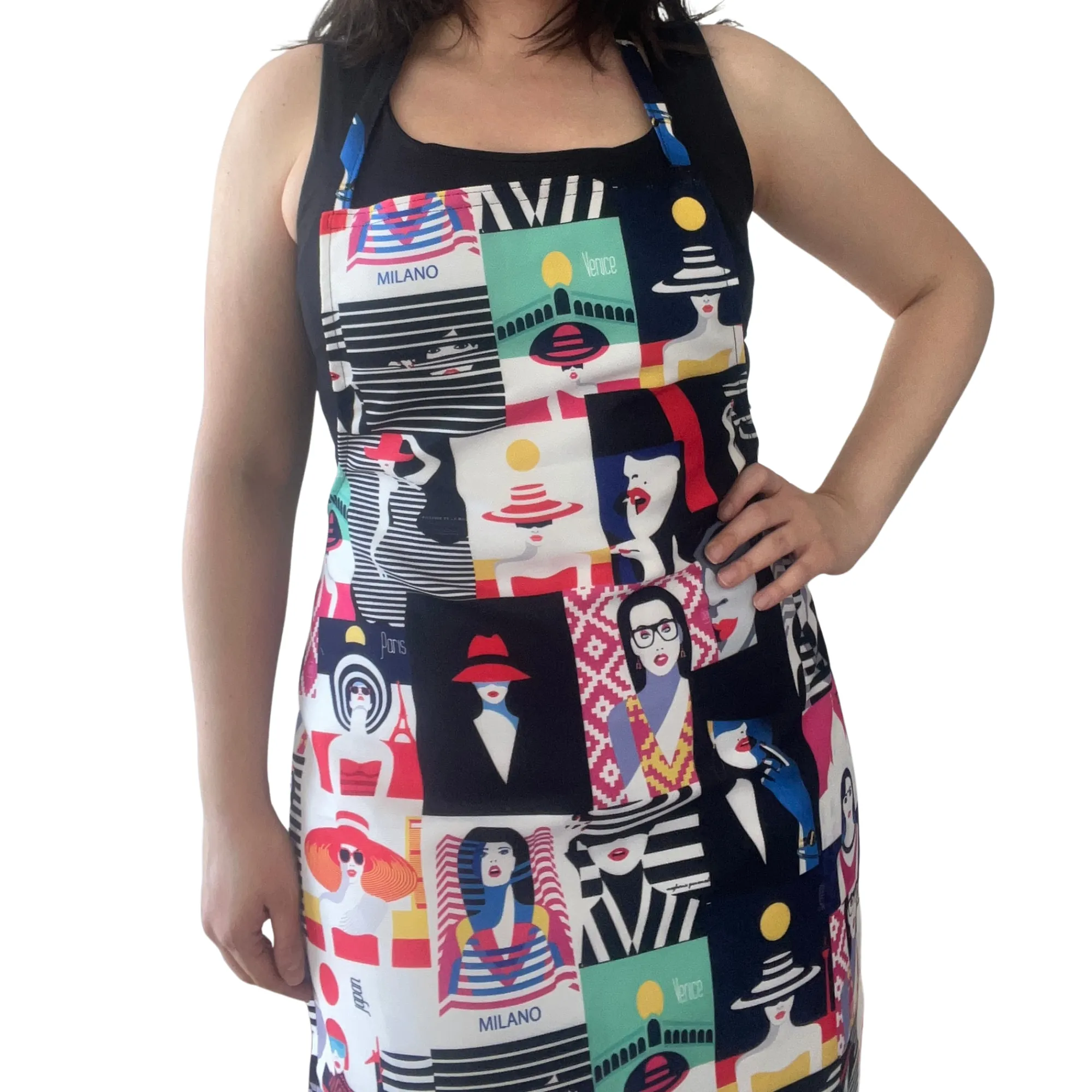 Pop Art Dijital Baskı Tam Mutfak Önlüğü - Milano Venedik Moda Deseni